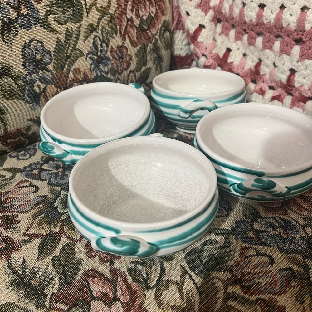 Gmundner Keramik Austria ceramic pottery soup bowls in dizzy green stripe